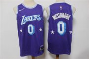 Wholesale Cheap Men's Los Angeles Lakers #0 Russell Westbrook Purple Nike Diamond 2022 City Edition Swingman Stitched Jersey