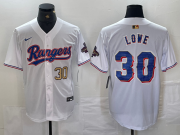 Cheap Men's Texas Rangers #30 Nathaniel Lowe Number White 2024 Gold Collection Limited Cool Base Jersey