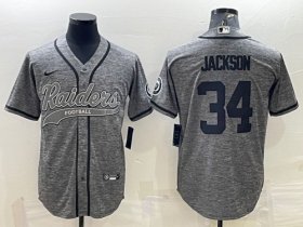 Wholesale Cheap Men\'s Las Vegas Raiders #34 Bo Jackson Gray With Patch Cool Base Stitched Baseball Jersey