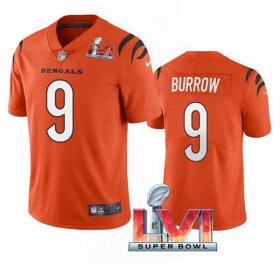 Wholesale Cheap Men\'s Cincinnati Bengals #9 Joe Burrow 2022 Orange Super Bowl LVI Vapor Limited Stitched Jersey