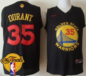 Wholesale Cheap Men\'s Warriors #35 Kevin Durant Black New Fashion 2017 The Finals Patch Stitched NBA Jersey