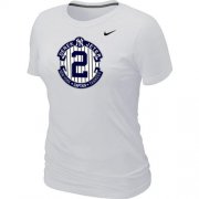 Wholesale Cheap Women's Nike New York Yankees #2 Derek Jeter Official Final Season Commemorative Logo Blended T-Shirt White