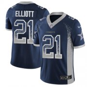 Wholesale Cheap Nike Cowboys #21 Ezekiel Elliott Navy Blue Team Color Men's Stitched NFL Limited Rush Drift Fashion Jersey