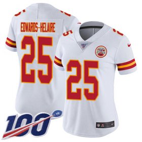 Wholesale Cheap Nike Chiefs #25 Clyde Edwards-Helaire White Women\'s Stitched NFL 100th Season Vapor Untouchable Limited Jersey