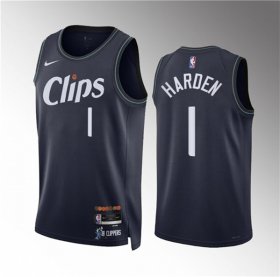 Men\'s Los Angeles Clippers #1 James Harden Navy 2023-24 City Edition Stitched Jersey