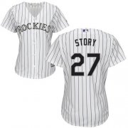 Wholesale Cheap Rockies #27 Trevor Story White Strip Home Women's Stitched MLB Jersey