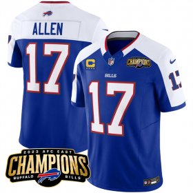 Cheap Men\'s Buffalo Bills #17 Josh Allen Blue White 2023 F.U.S.E. AFC East Champions With 4-star C Ptach Football Stitched Jersey