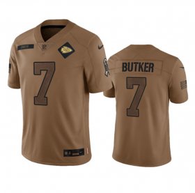 Wholesale Cheap Men\'s Kansas City Chiefs #7 Harrison Butker 2023 Brown Salute To Service Limited Football Stitched Jersey