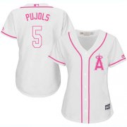 Wholesale Cheap Angels #5 Albert Pujols White/Pink Fashion Women's Stitched MLB Jersey