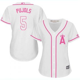 Wholesale Cheap Angels #5 Albert Pujols White/Pink Fashion Women\'s Stitched MLB Jersey