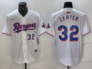 Cheap Men's Texas Rangers #32 Evan Carter Number White 2023 World Series Champions Cool Base Jerseys