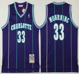 Wholesale Cheap Men\'s Charlotte Hornets #33 Alonzo Mourning 1992-93 Purple Hardwood Classics Soul Swingman Throwback Jersey