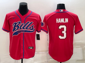 Wholesale Cheap Men\'s Buffalo Bills #3 Damar Hamlin Red With Patch Cool Base Stitched Baseball Jersey