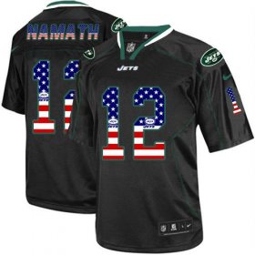 Wholesale Cheap Nike Jets #12 Joe Namath Black Men\'s Stitched NFL Elite USA Flag Fashion Jersey