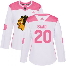 Wholesale Cheap Adidas Blackhawks #20 Brandon Saad White/Pink Authentic Fashion Women\'s Stitched NHL Jersey