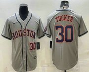 Wholesale Cheap Men's Houston Astros #30 Kyle Tucker Number Grey With Patch Stitched MLB Cool Base Nike Jersey