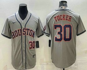 Wholesale Cheap Men\'s Houston Astros #30 Kyle Tucker Number Grey With Patch Stitched MLB Cool Base Nike Jersey