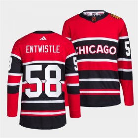 Wholesale Cheap Men\'s Chicago Blackhawks #58 MacKenzie Entwistle Red Black 2022 Reverse Retro Stitched Jersey