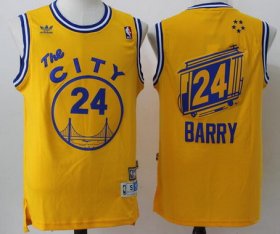 Wholesale Cheap Men\'s Golden State Warriors #24 Rick Barry Yellow Hardwood Classics Soul Swingman Throwback The City Jersey