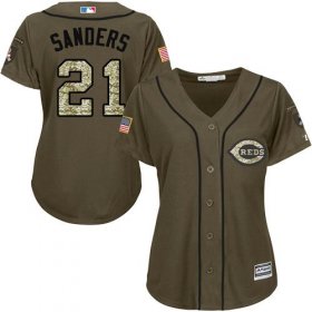 Wholesale Cheap Reds #21 Reggie Sanders Green Salute to Service Women\'s Stitched MLB Jersey