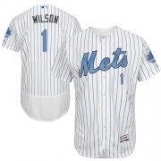 Wholesale Cheap Mets #1 Mookie Wilson White(Blue Strip) Flexbase Authentic Collection Father's Day Stitched MLB Jersey