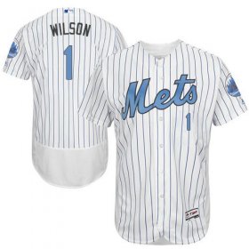 Wholesale Cheap Mets #1 Mookie Wilson White(Blue Strip) Flexbase Authentic Collection Father\'s Day Stitched MLB Jersey