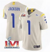 Wholesale Cheap Men's Los Angeles Rams #1 DeSean Jackson 2022 Bone Super Bowl LVI Vapor Limited Stitched Jersey
