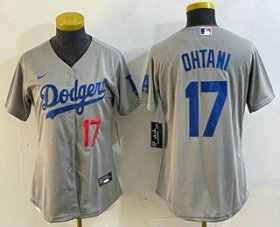 Cheap Women\'s Los Angeles Dodgers #17 Shohei Ohtani Number Grey Cool Base Stitched Jersey
