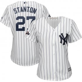 Wholesale Cheap New York Yankees #27 Giancarlo Stanton Majestic Women\'s 2019 Postseason Official Cool Base Player Jersey White Navy