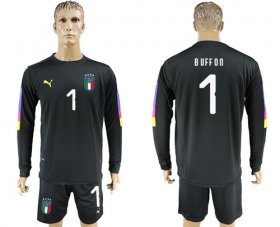 Wholesale Cheap Italy #1 Buffon Black Long Sleeves Goalkeeper Soccer Country Jersey