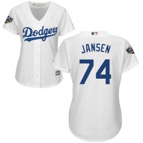 Wholesale Cheap Dodgers #74 Kenley Jansen White Home 2018 World Series Women\'s Stitched MLB Jersey