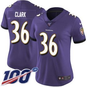 Wholesale Cheap Nike Ravens #36 Chuck Clark Purple Team Color Women\'s Stitched NFL 100th Season Vapor Untouchable Limited Jersey