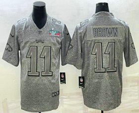 Cheap Men\'s Philadelphia Eagles #11 AJ Brown Grey Super Bowl LVII Patch Stitched Jersey