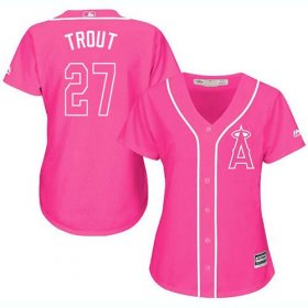 Wholesale Cheap Angels #27 Mike Trout Pink Fashion Women\'s Stitched MLB Jersey