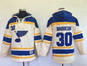 Wholesale Cheap Blues #30 Martin Brodeur Cream Sawyer Hooded Sweatshirt Stitched NHL Jersey