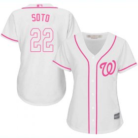 Wholesale Cheap Nationals #22 Juan Soto White/Pink Fashion Women\'s Stitched MLB Jersey