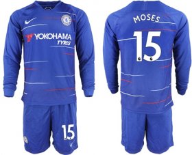 Wholesale Cheap Chelsea #15 Moses Home Long Sleeves Soccer Club Jersey