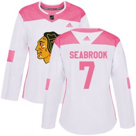Wholesale Cheap Adidas Blackhawks #7 Brent Seabrook White/Pink Authentic Fashion Women\'s Stitched NHL Jersey