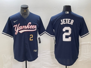 Cheap Men's New York Yankees #2 Derek Jeter Number Navy Cool Base Stitched Baseball Jersey