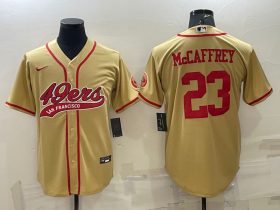 Wholesale Cheap Men\'s San Francisco 49ers #23 Christian McCaffrey Gold With Patch Cool Base Stitched Baseball Jersey
