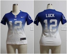 Wholesale Cheap Nike Colts #12 Andrew Luck Royal Blue/White Women\'s Stitched NFL Elite Fadeaway Fashion Jersey