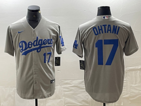 Cheap Men\'s Los Angeles Dodgers #17 Shohei Ohtani Number Grey Cool Base Stitched Jersey