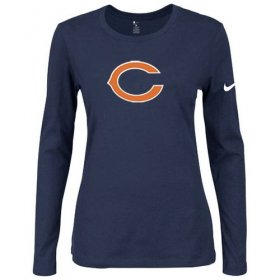 Wholesale Cheap Women\'s Nike Chicago Bears Of The City Long Sleeve Tri-Blend NFL T-Shirt Dark Blue-1