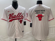 Wholesale Cheap Men's Chicago Bulls Blank White Pinstripe Cool Base Stitched Baseball Jersey