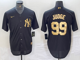 Cheap Men\'s New York Yankees #99 Aaron Judge Black Gold Cool Base Stitched Jersey