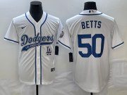 Wholesale Cheap Men's Los Angeles Dodgers #50 Mookie Betts White With Patch Cool Base Stitched Baseball Jersey1