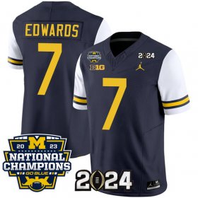 Cheap Men\'s Michigan Wolverines #7 Donovan Edwards Navy White 2024 F.U.S.E. With 2023 National Champions Patch Stitched Jersey