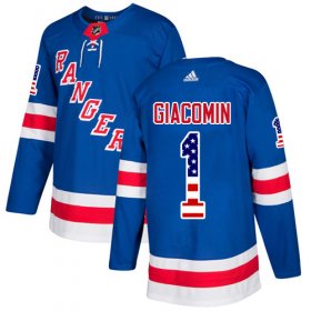 Wholesale Cheap Adidas Rangers #1 Eddie Giacomin Royal Blue Home Authentic USA Flag Stitched NHL Jersey