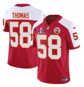 Cheap Men\'s Kansas City Chiefs #58 Derrick Thomas Red White 2024 F.U.S.E. Super Bowl LVIII Patch Vapor Untouchable Limited Football Stitched Jersey