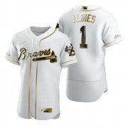 Wholesale Cheap Atlanta Braves #1 Ozzie Albies White Nike Men's Authentic Golden Edition MLB Jersey